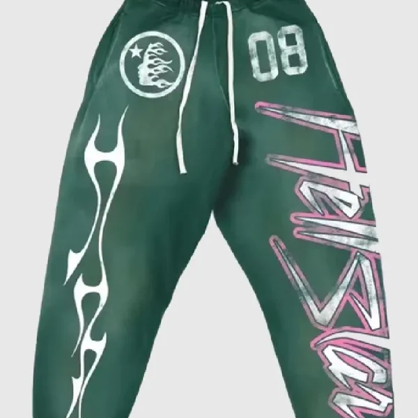 Hellstar Flame Flare Sweatpants Green (3)