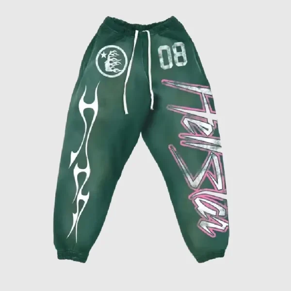 Hellstar Flame Flare Sweatpants Green (4)